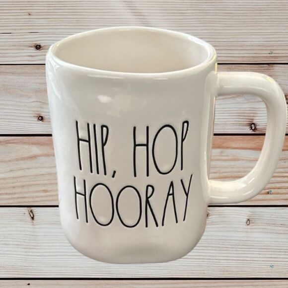 Rae Dunn “Hip, Hop Hooray” White Mug Easter New - Picture 1 of 3